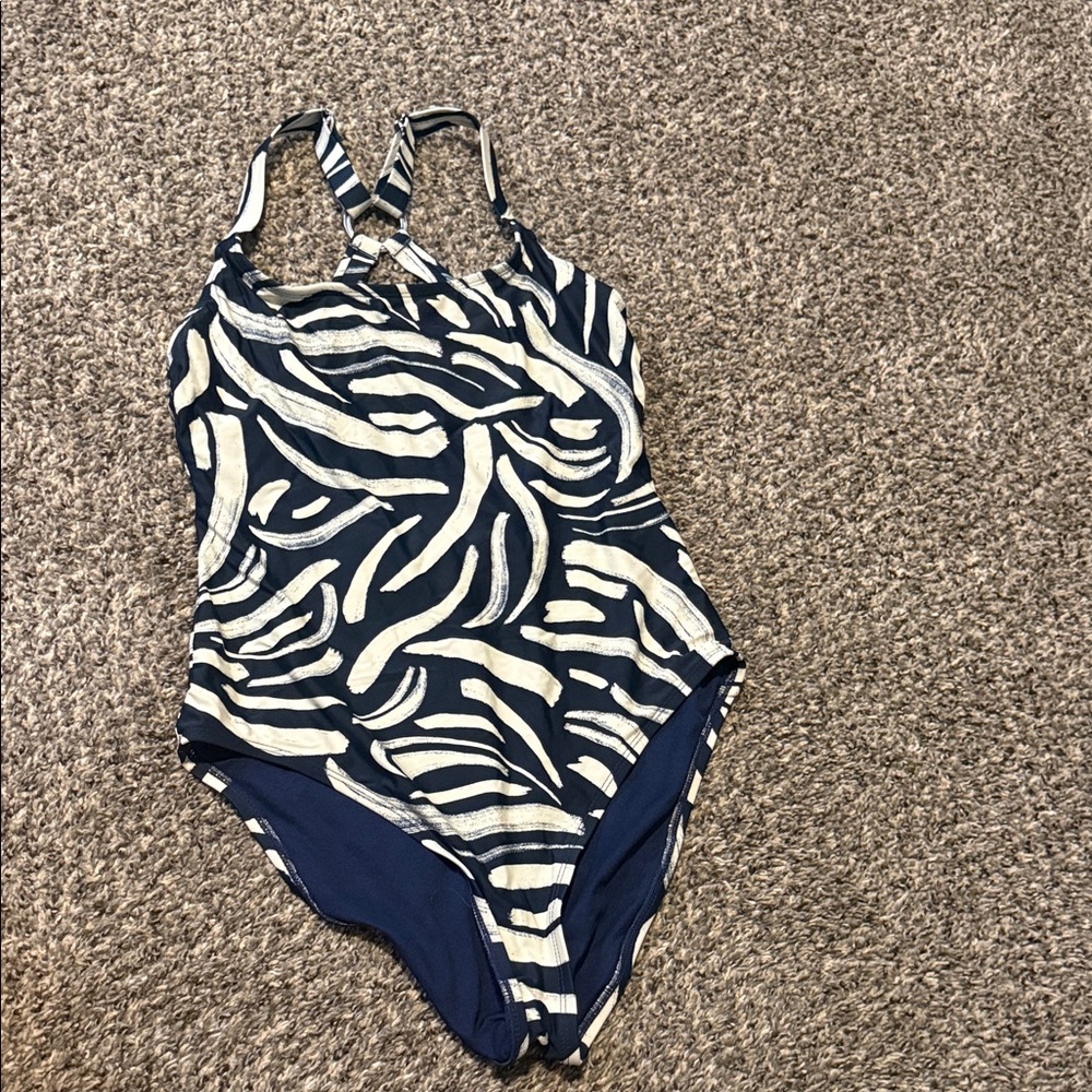 Hurley Zebra Print One Piece Swimsuit - Navy and Cream